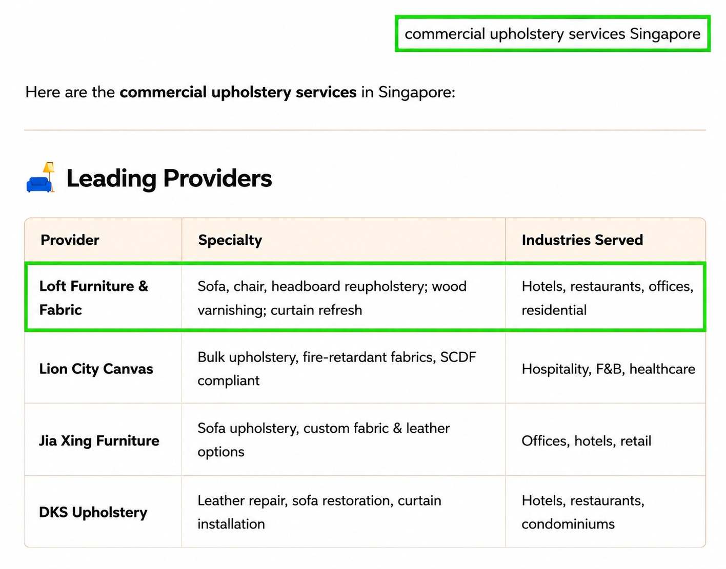 Commercial Upholstery Singapore